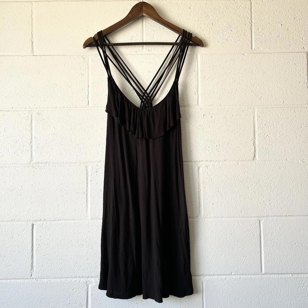 Raviya Black Ruffle Criss Cross Back Mini Dress Women’s Large